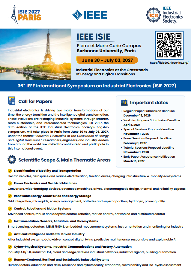 Preview of the IEEE ISIE 2027 Call for Papers PDF